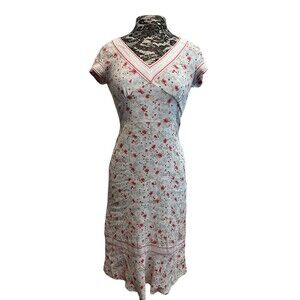 Vintage 90s Y2K‎ H&M Dress Empire Red Floral V-Neck Cottage Milkmaid Fairy 8 M